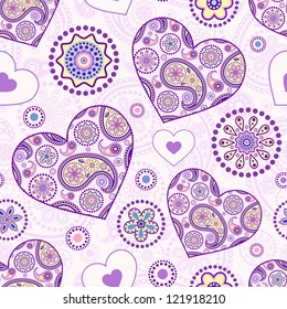 Vector illustration of seamless pattern with abstract floral hearts