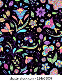 Vector illustration of seamless pattern with abstract flowers.Floral background