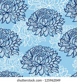 Vector illustration of seamless pattern with abstract hand drawn chrysanthemums