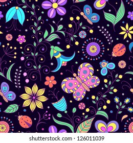 Vector illustration of seamless pattern with abstract flowers.Floral background