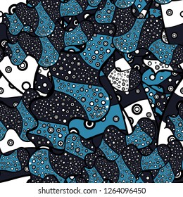Vector illustration. Seamless pattern Abstract nice background. Blue, gray and black on colors. Doodles pattern for wrapping paper.