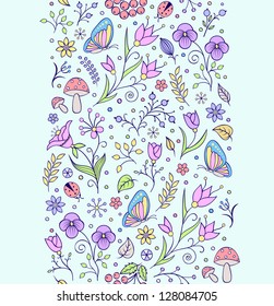 Vector illustration of seamless pattern with abstract flowers. Floral background.