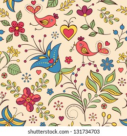 Vector illustration of seamless pattern with abstract flowers.Floral background