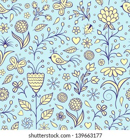 Vector illustration of seamless pattern with abstract flowers.Floral background