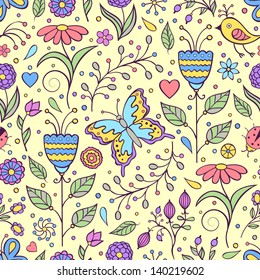 Vector illustration of seamless pattern with abstract flowers.Floral background