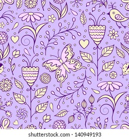 Vector illustration of seamless pattern with abstract flowers.Floral background