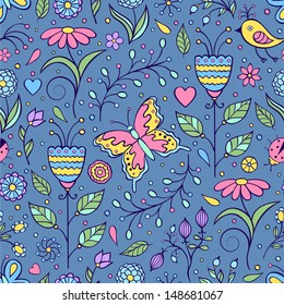 Vector illustration of seamless pattern with abstract flowers.Floral background