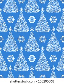 Vector illustration of seamless pattern with abstract christmas trees
