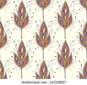 Vector illustration of seamless pattern with abstract colorfull leaves