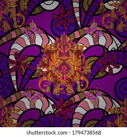 Vector illustration. Seamless pattern Abstract cute background. Doodles pattern. Black, pink and purple on colors. Design wrapping and gift paper, greeting cards, banner and posters design.