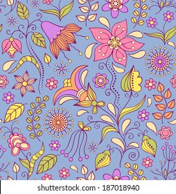 Vector illustration of seamless pattern with abstract flowers.Floral background