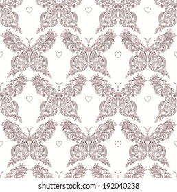 Vector illustration of seamless pattern with abstract floral butterflies 