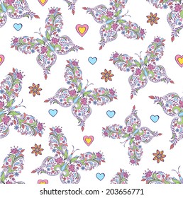 Vector illustration of seamless pattern with abstract floral butterflies