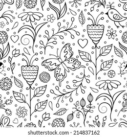 Vector illustration of seamless pattern with abstract flowers.Floral background