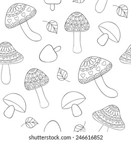 Vector illustration of seamless pattern with abstract mushrooms