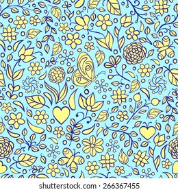 Vector illustration of seamless pattern with abstract flowers.Floral background