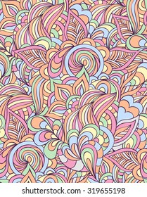 Vector illustration of seamless pattern with abstract flowers,leaves and lines.