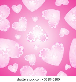 Vector illustration of seamless pattern with abstract hearts of floral ornament