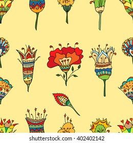 Vector illustration of seamless pattern with abstract flowers.Floral background