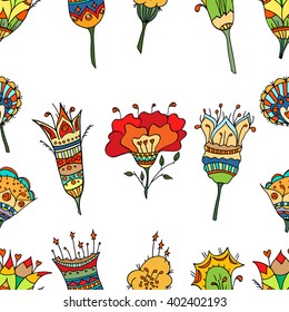 Vector illustration of seamless pattern with abstract flowers.Floral background