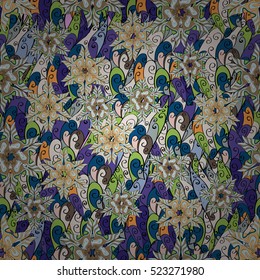 Vector illustration of seamless pattern with abstract flowers.Floral background. Blue.