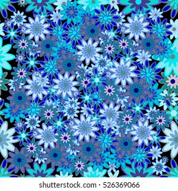 Vector illustration of seamless pattern with abstract flowers.Floral background. Blue.
