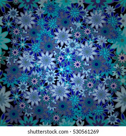 Vector illustration of seamless pattern with abstract flowers.Floral background. Blue.
