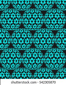 Vector illustration seamless pattern of abstract geometric sakura flower sphere 3D colorful. Pattern color disco ball