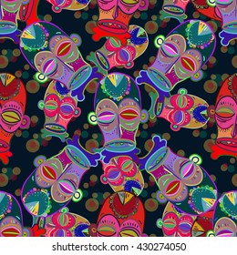 vector illustration seamless pattern african masks colored