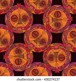 vector illustration seamless pattern african masks colored