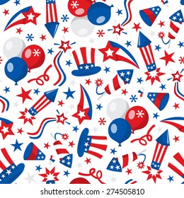 A vector illustration seamless pattern of american patriotic or fourth of july theme.