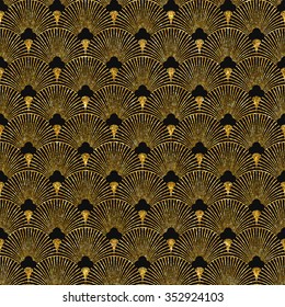 Vector illustration of seamless pattern in art deco style. Golden glittering texture