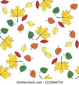 Vector illustration seamless pattern autumn leaves on white background