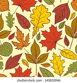 Vector illustration of seamless pattern with autumn leaves