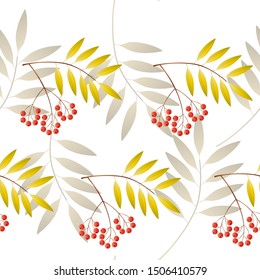 vector illustration seamless pattern autumn Rowan branches with a Rowan leaf background