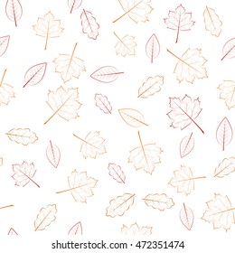 vector illustration. Seamless pattern with autumn falling leaves of maple and oak.