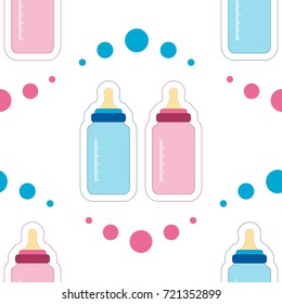 Vector illustration. Seamless pattern of Baby feeding bottle for newborn. Pattern for cushion, pillow, bandanna, kerchief, fabric print. Texture for clothes, bedclothes