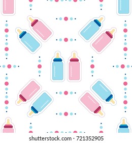 Vector illustration. Seamless pattern of Baby feeding bottle for newborn. Pattern for cushion, pillow, bandanna, kerchief, fabric print. Texture for clothes, bedclothes