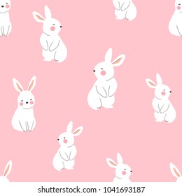 Vector illustration seamless pattern background design of cute rabbit on pink pastel.Doodle cartoon style.