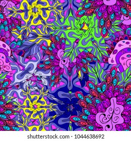 Vector illustration. Seamless pattern background. Doodles on violet, black and blue colors. - stock. Watercolor, hand drawn. Design wrapping and gift paper, greeting cards, banner and posters design.