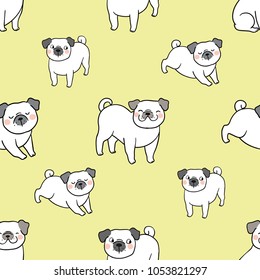 Vector illustration seamless pattern background design cute pud dog on yellow pastel.Doodle cartoon style.