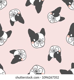 Vector illustration seamless pattern background design french bulldog on sweet pastel.Doodle cartoon style.