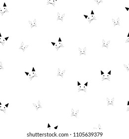 Vector illustration seamless pattern background design head of cute cat with red scarf.Doodle cartoon style. cat seamless.