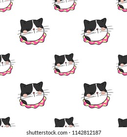 Vector illustration seamless pattern background design head of black cat.Doodle cartoon style.