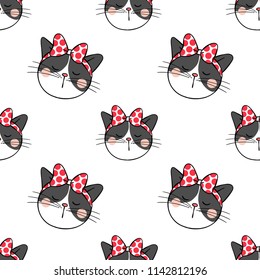Vector illustration seamless pattern background design head of black cat.Doodle cartoon style.