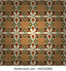 Vector illustration. Seamless pattern vector background with stylized little flowers. Graphic print flower pattern in beige, orange and brown colors.