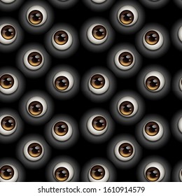 Vector illustration seamless pattern background round eyes look in different direction for printing repetitive print