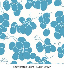 Vector illustration seamless pattern or background with linear grape berries, brunches