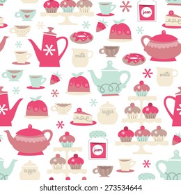 A vector illustration seamless pattern background of retro tea party theme.