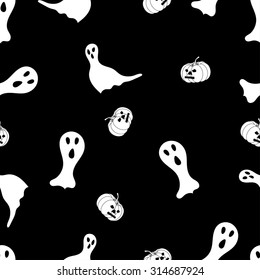Vector illustration of seamless pattern background with Halloween ghosts.